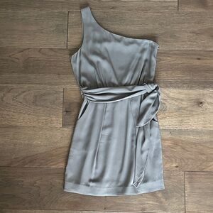 Theory Vivien One-Shoulder Silk Mini Dress, Gray